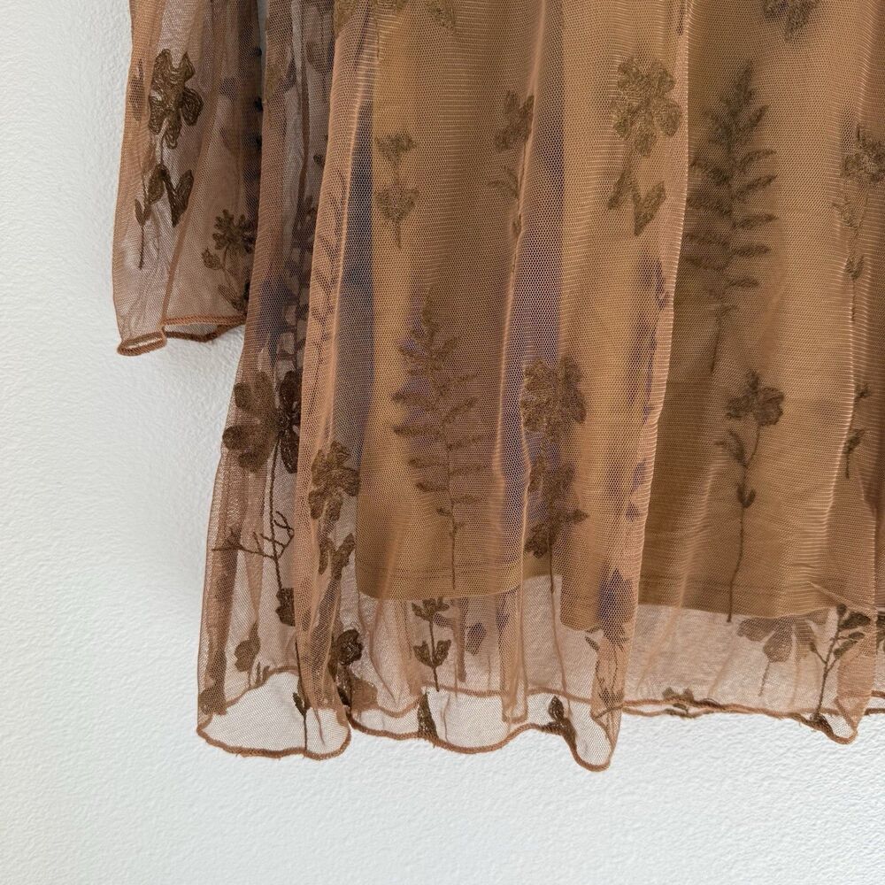Free People Celina Brown Sheer Lace Mini Dress Womens XS Long sleeve Embroidered - Picture 9 of 13